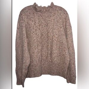Lauren Conrad Cable Knit Sweater Mock Neck Granny Cottage Women XXL Neutral Cozy